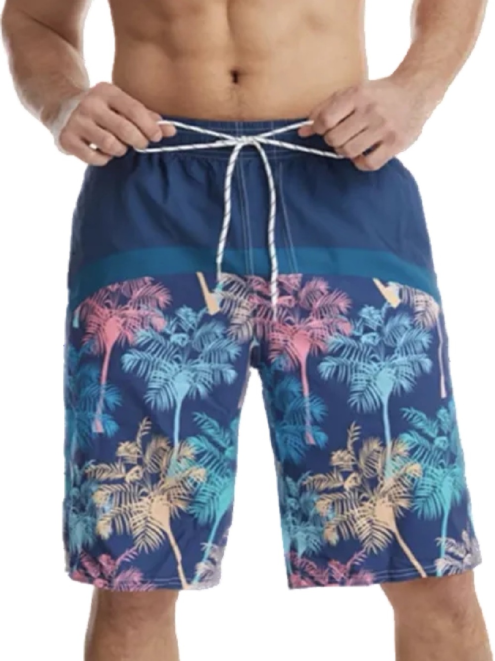 Men's Navy Tropical Palm Swim Trunks